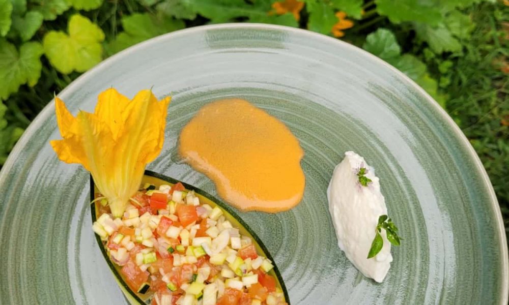 Courgette prise en gelée, sablé à l’origan du jardin