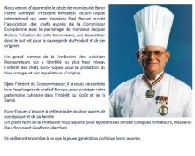 Décès du Baron Pierre Romeyer – co-Fondateur Euro-Toques