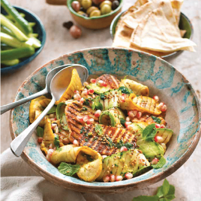Halloumi et courgettes grillées en salade