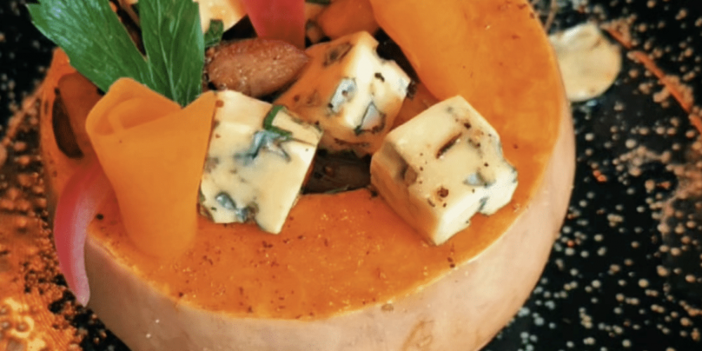 Butternut garni aux champignons et au bleu