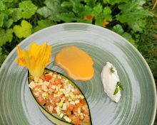 Courgette prise en gelée, sablé à l’origan du jardin