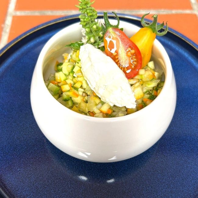 Tartare de 2 courgettes, ricotta et menthe