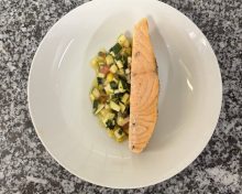 Filet de saumon basse température, rougail courgette