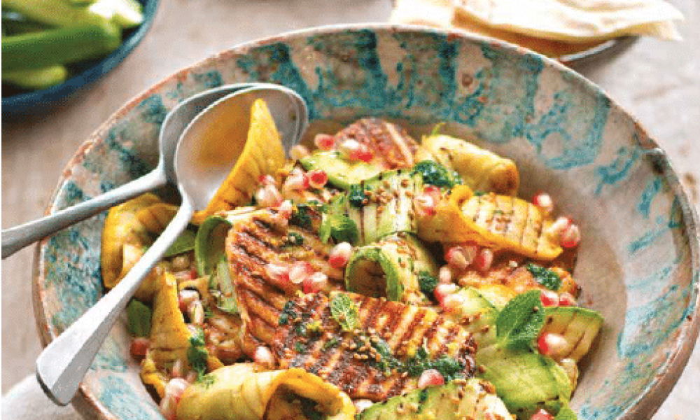 Halloumi et courgettes grillées en salade