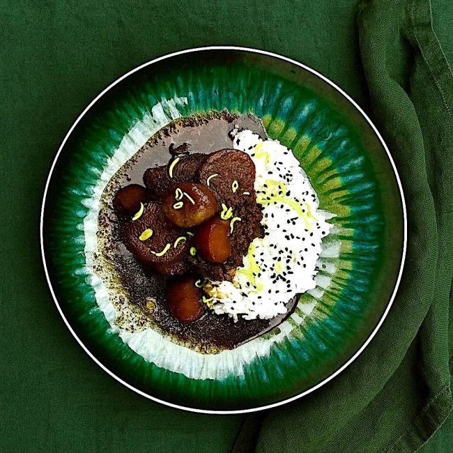 Ragout de sanglier Nikkei et bouillon végé