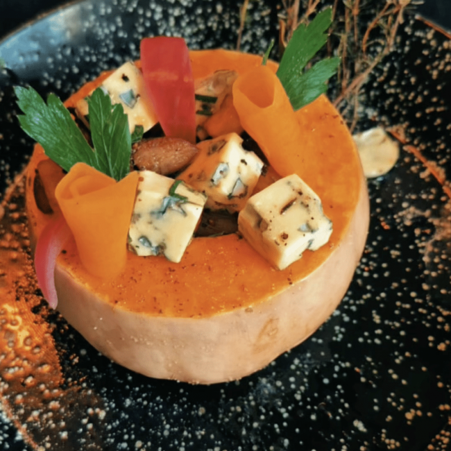 Butternut garni aux champignons et au bleu