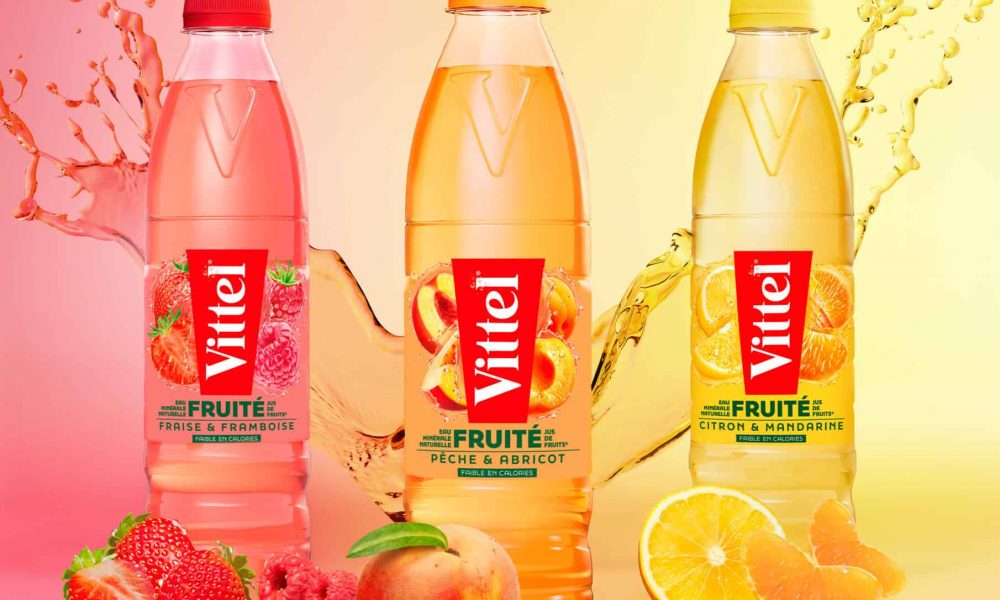Notre toute nouvelle gamme VITTEL® FRUITÉ aux jus deux fruits