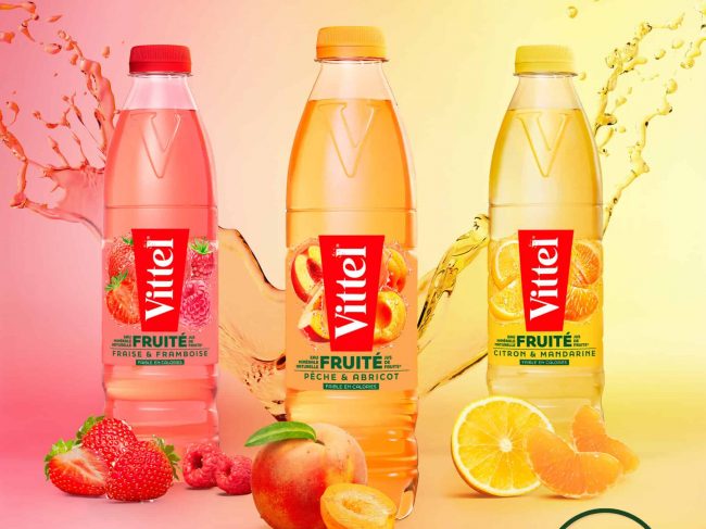 Notre toute nouvelle gamme VITTEL® FRUITÉ aux jus deux fruits