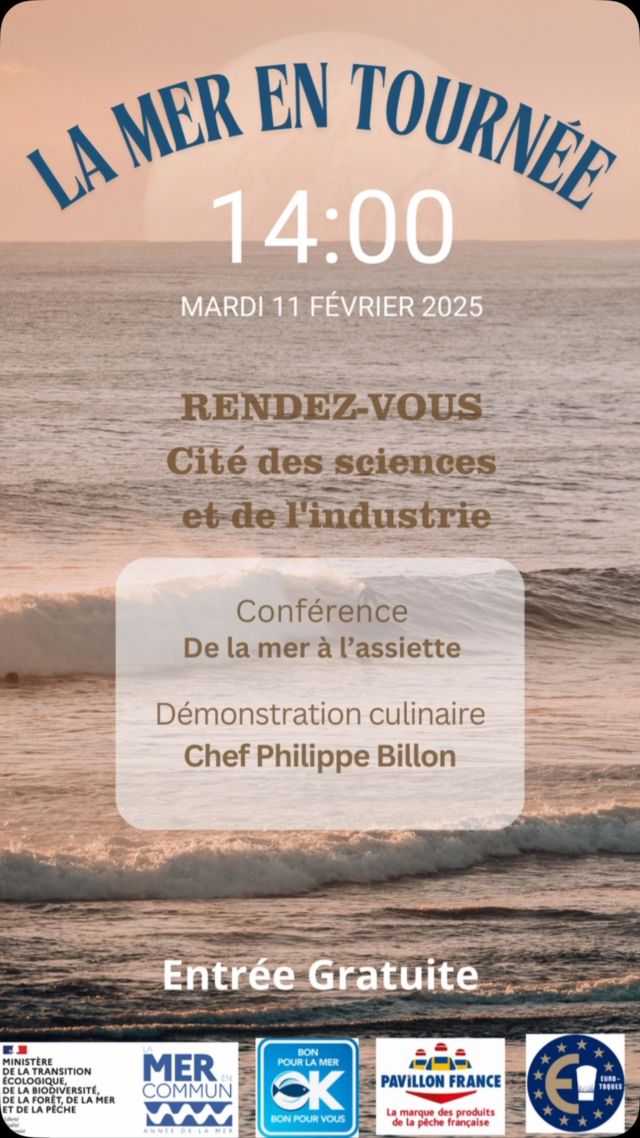 Retrouvez-nous aujourd’hui à 14h à la Cité des Sciences et de l’Industrie dans le cadre de La Mer en Tournée pour une conférence sur le thème de la mer à l’assiette suivie d’une démonstration culinaire orchestrée par le chef Euro-Toques Philippe Billon.
.
#chef #produitdesaison #poisson #poissondesaison #durabilité #ecologie #vilette #citedessciencesetdelindustrie #paris #evenementparis #mer #meretpeche