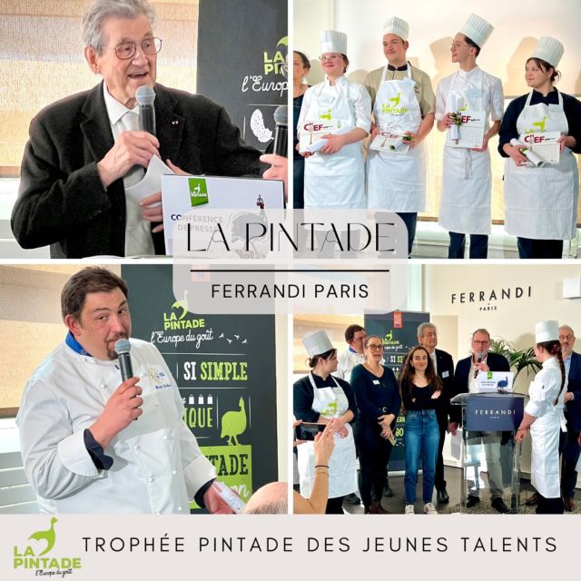 Hier se déroulait le 2e « Trophée Pintade des Jeunes Talents » 🏆à l’école Ferrandi Paris avec l’interprofession de la Pintade sur le thème « 𝙇𝙖 𝙋𝙞𝙣𝙩𝙖𝙙𝙚 𝙖𝙪𝙩𝙤𝙪𝙧 𝙙𝙪 𝙢𝙤𝙣𝙙𝙚 ». Le chef Meidhi Belkessa était aux côtés du non moins prestigieux Guy Legay, MOF et ancien chef du Ritz, Jean-Louis Zwick, président du Comité Interprofessionnel de la Pintade, Mikael Kervella. 
4 très jeunes candidats se sont retrouvés dans les cuisines de @ferrandiparis pour sublimer la Pintade, cette petite volaille qui coche toutes les cases pour changer de l’ordinaire ! 
Félicitation à Alyx Whyte, benjamin de cette 2ème édition, actuellement en apprentissage au sein du restaurant gastronomique Le Moulin Du Grand-Etang à St Estèphe (24) et Bravo 👏 👏 aux 4 candidats-finalistes pour leur engagement !
Rendez-vous l’année prochaine ! 

#pintade #concours #produits #noseleveursontdutalent #volaillefrançaise
